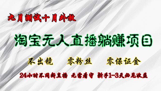 淘宝无人直播最新玩法，九月测试十月外放，不出镜零粉丝零保证金，24小…-搞个副业