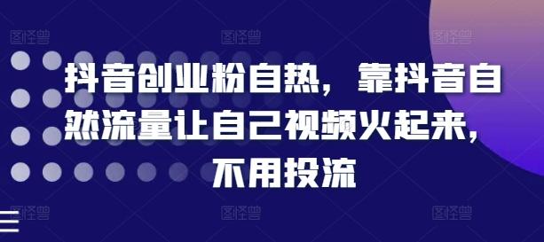 抖音创业粉自热，靠抖音自然流量让自己视频火起来，不用投流-搞个副业