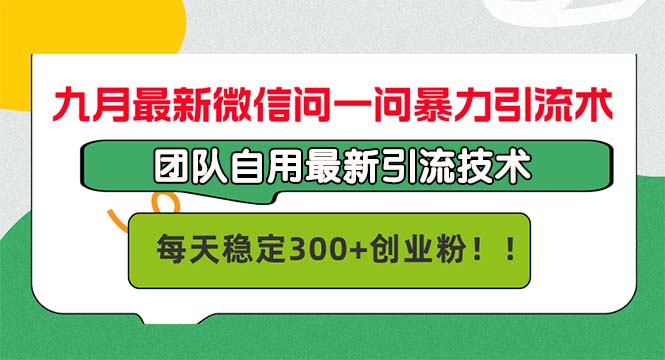 九月最新微信问一问暴力引流术，团队自用引流术，每天稳定300+创…-搞个副业