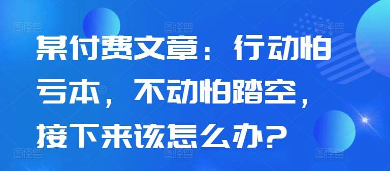 某付费文章：行动怕亏本，不动怕踏空，接下来该怎么办?-搞个副业