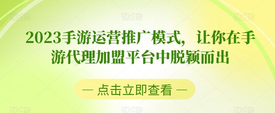 2023手游运营推广模式，让你在手游代理加盟平台中脱颖而出-搞个副业