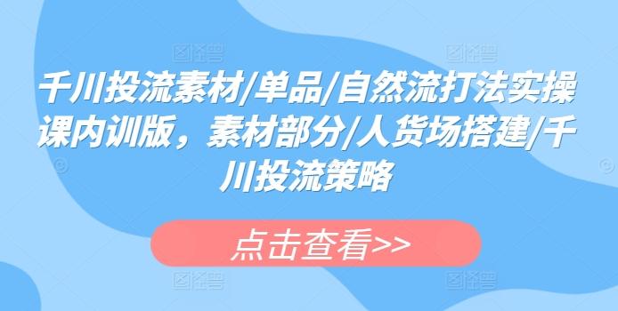 千川投流素材/单品/自然流打法实操课内训版，素材部分/人货场搭建/千川投流策略-搞个副业