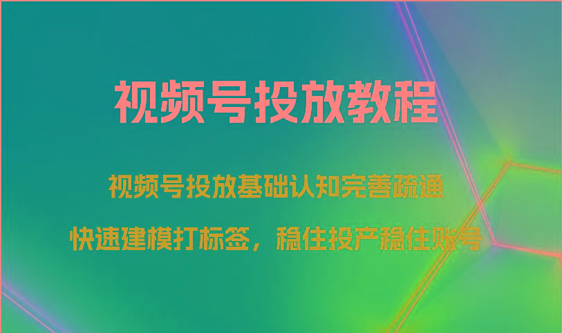视频号投放教程-视频号投放基础认知完善疏通，快速建模打标签，稳住投产稳住账号-搞个副业