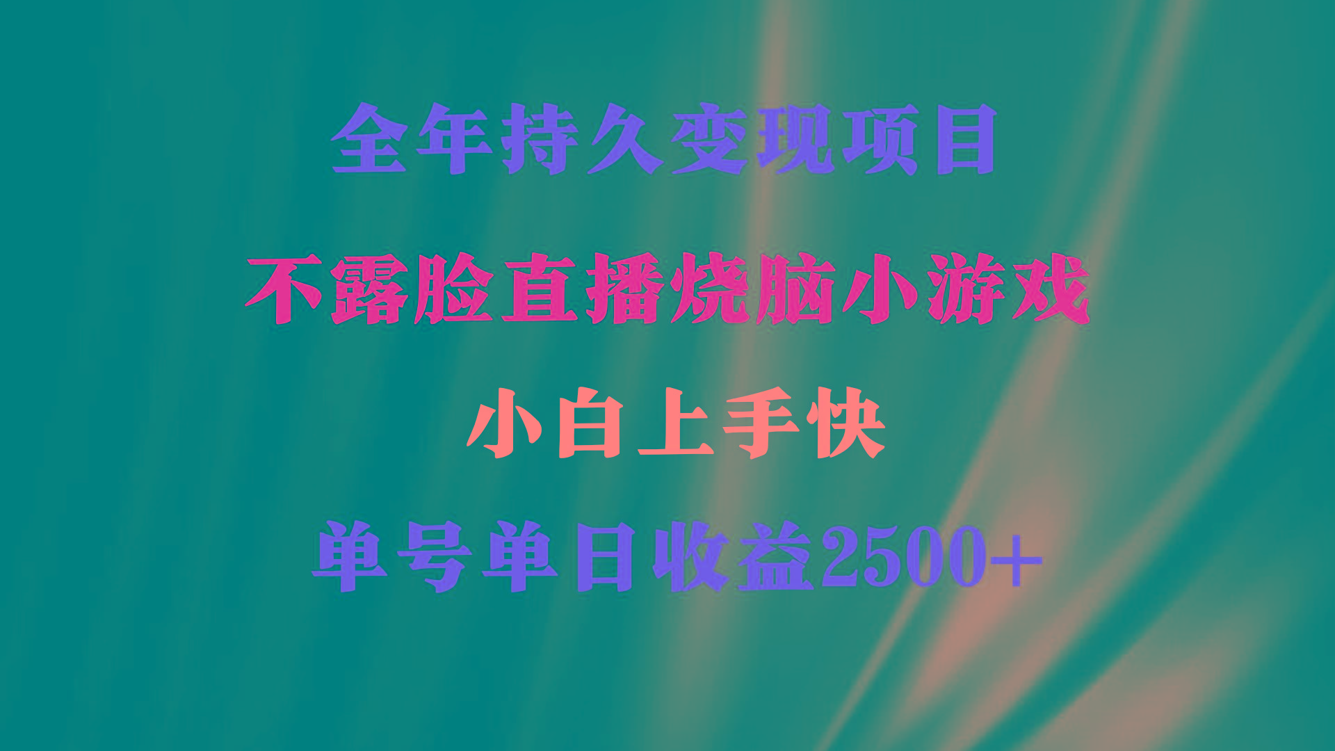 2024年 最优项目，烧脑小游戏不露脸直播  小白上手快 无门槛 一天收益2500+-搞个副业