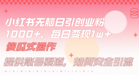小红书无脑每日引流创业粉500+，小白每天只花半小时，躺赚长尾收益【揭秘】-搞个副业