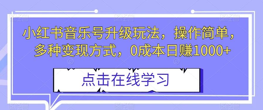 小红书音乐号升级玩法，操作简单，多种变现方式，0成本日赚1000+【揭秘】-搞个副业