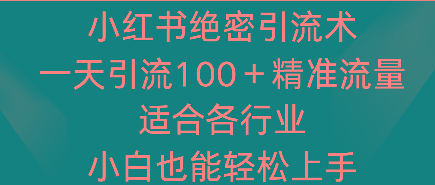 小红书绝密引流术，一天引流100＋精准流量，适合各个行业，小白也能轻松上手-搞个副业