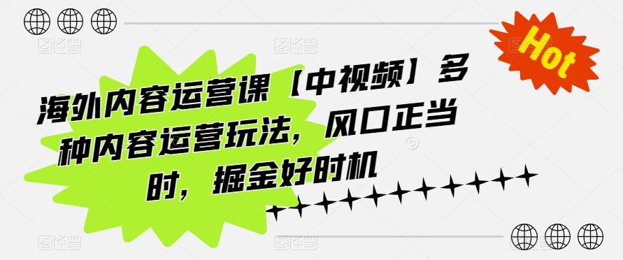 海外内容运营课【中视频】多种内容运营玩法，风口正当时，掘金好时机-搞个副业