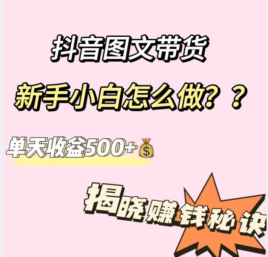 抖音图文带货，新手小白怎么做？单天收益500+【揭秘赚钱秘诀】-搞个副业