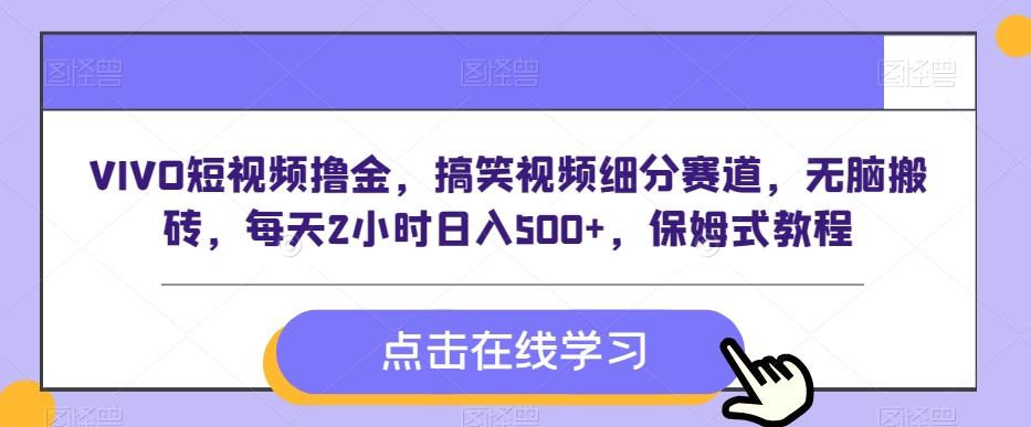 VIVO短视频撸金，搞笑视频细分赛道，无脑搬砖，每天2小时日入500+，保姆式教程-搞个副业