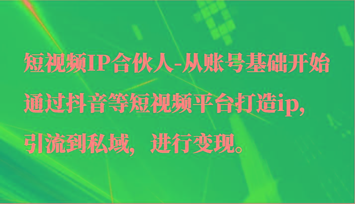 短视频IP合伙人-从账号基础开始通过抖音等短视频平台打造ip，引流到私域，进行变现。-搞个副业