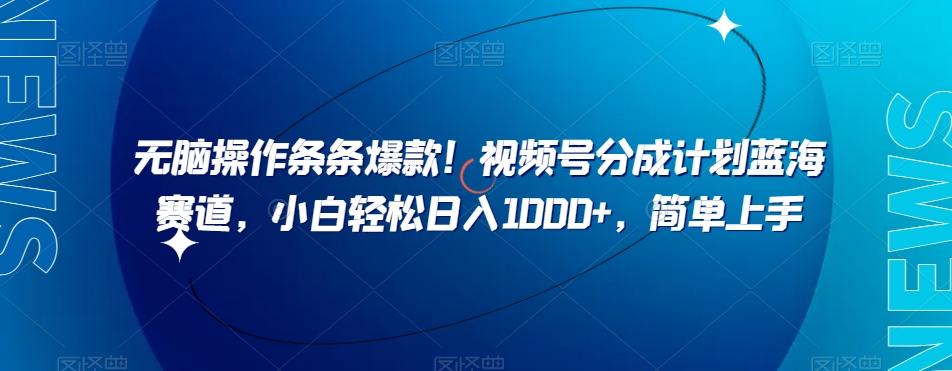 无脑操作条条爆款！视频号分成计划蓝海赛道，小白轻松日入1000+，简单上手-搞个副业