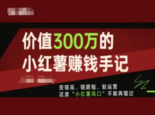 价值300万的小红书赚钱手记，变现高、链路短、轻运营，这波“小红薯风口”不能再错过-搞个副业