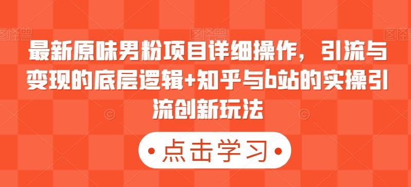 最新原味男粉项目详细操作，引流与变现的底层逻辑+知乎与b站的实操引流创新玩法-搞个副业