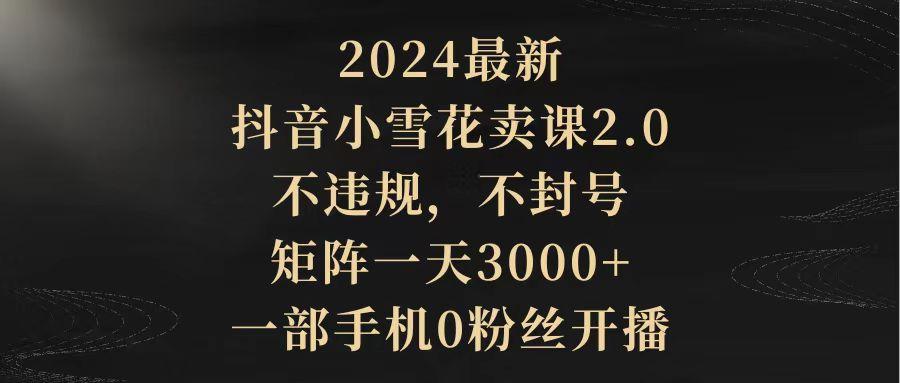 (9639期)2024最新抖音小雪花卖课2.0 不违规 不封号 矩阵一天3000+一部手机0粉丝开播-搞个副业