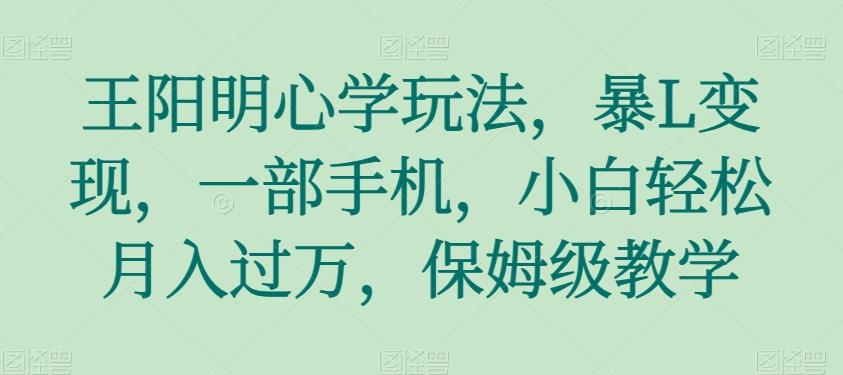 王阳明心学玩法，暴L变现，一部手机，小白轻松月入过万，保姆级教学【揭秘】-搞个副业