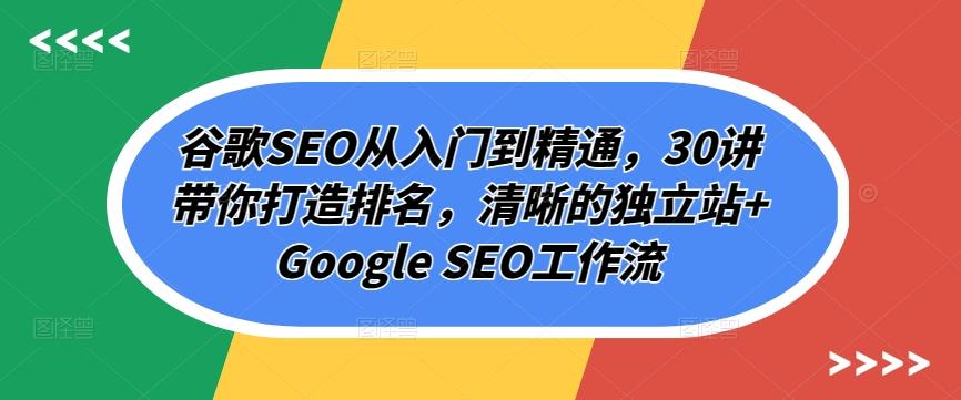 谷歌SEO从入门到精通，30讲带你打造排名，清晰的独立站+Google SEO工作流-搞个副业
