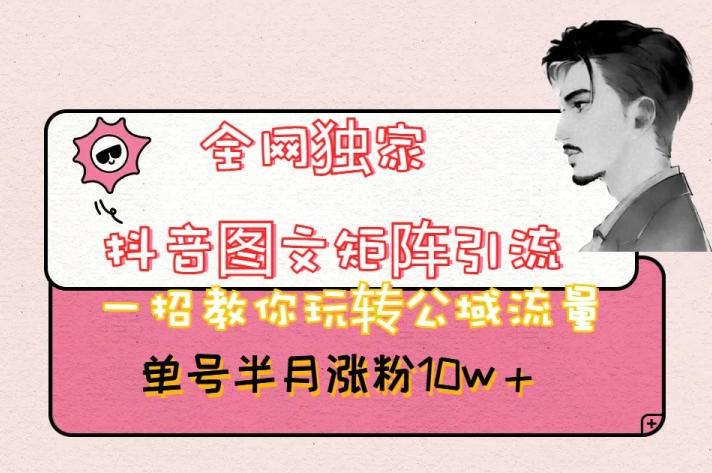 全网独家抖音图文矩阵引流，一招教你玩转公域流量，单号半月涨粉10w+【揭秘】-搞个副业