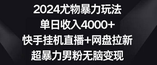 2024尤物暴力玩法，单日收入4000+，快手挂机直播+网盘拉新，超暴力男粉无脑变现【揭秘】-搞个副业