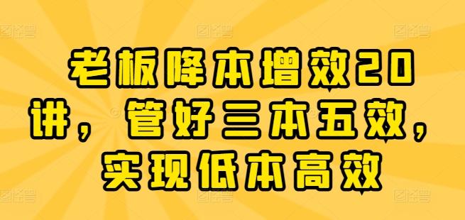 老板降本增效20讲，管好三本五效，实现低本高效-搞个副业