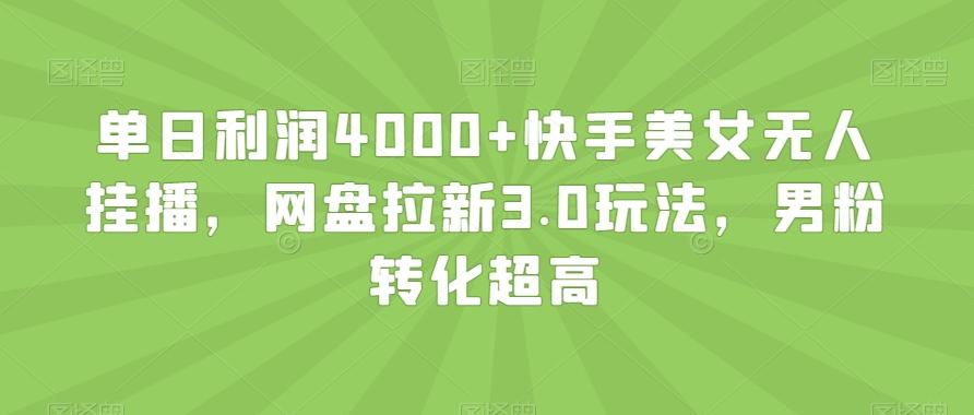 单日利润4000+快手美女无人挂播，网盘拉新3.0玩法，男粉转化超高【揭秘】-搞个副业