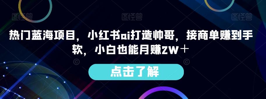 热门蓝海项目，小红书ai打造帅哥，接商单赚到手软，小白也能月赚2W＋-搞个副业