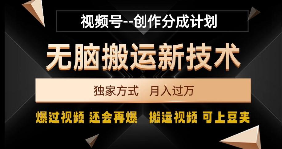 视频号无脑搬运新技术，破原创壕流量，独家方式，爆过视频，还会再爆【揭秘】-搞个副业