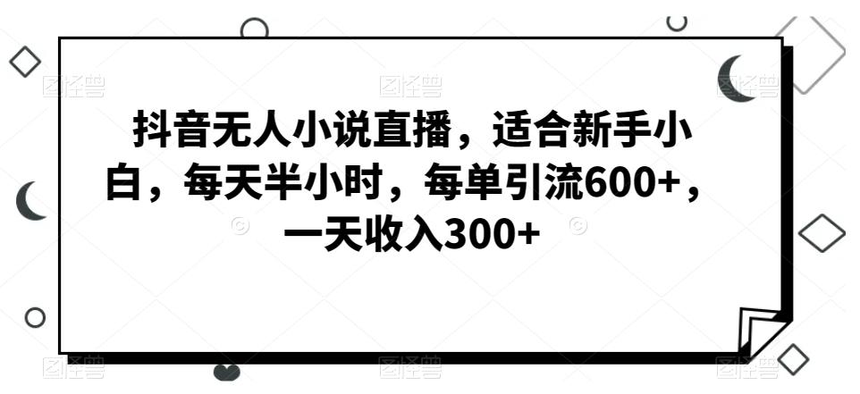 抖音无人小说直播，适合新手小白，每天半小时，每单引流600+，一天收入300+-搞个副业