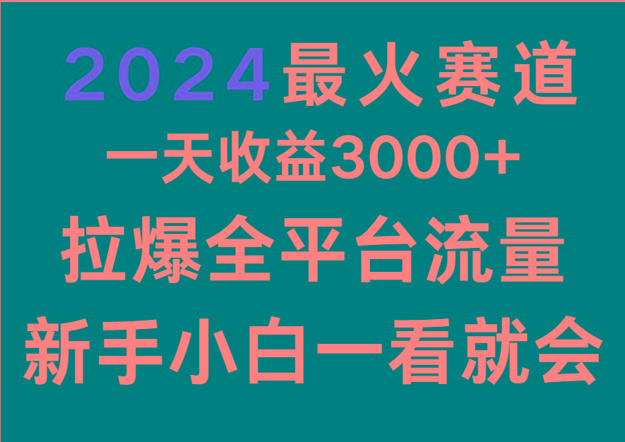 2024最火赛道，一天收一3000+.拉爆全平台流量，新手小白一看就会-搞个副业