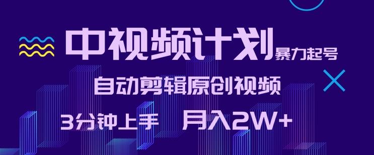 中视频计划暴力起号，自动剪辑原创视频，3分钟上手，月入2W+【揭秘】-搞个副业