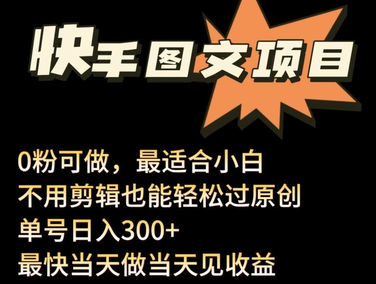24年最新快手图文带货项目，零粉可做，不用剪辑轻松过原创单号轻松日入300+【揭秘】-搞个副业