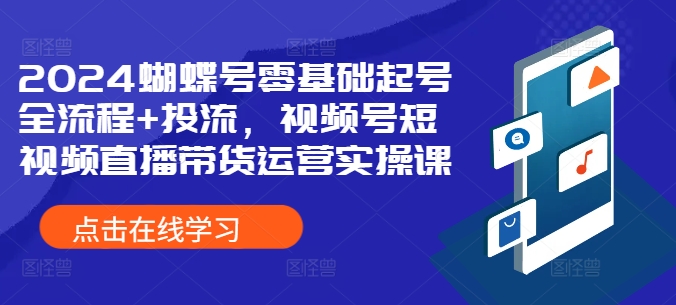 2024蝴蝶号零基础起号全流程+投流，视频号短视频直播带货运营实操课-搞个副业