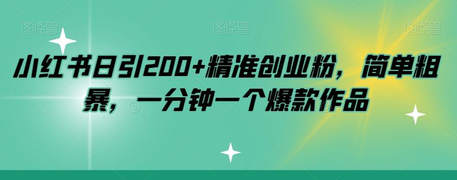 小红书日引200+精准创业粉，简单粗暴，一分钟一个爆款作品【揭秘】-搞个副业