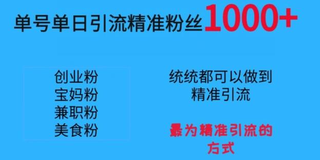 单号单日引流精准粉丝1000+，最为精准引流的方式-搞个副业