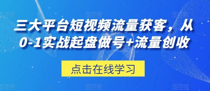 三大平台短视频流量获客，从0-1实战起盘做号+流量创收-搞个副业