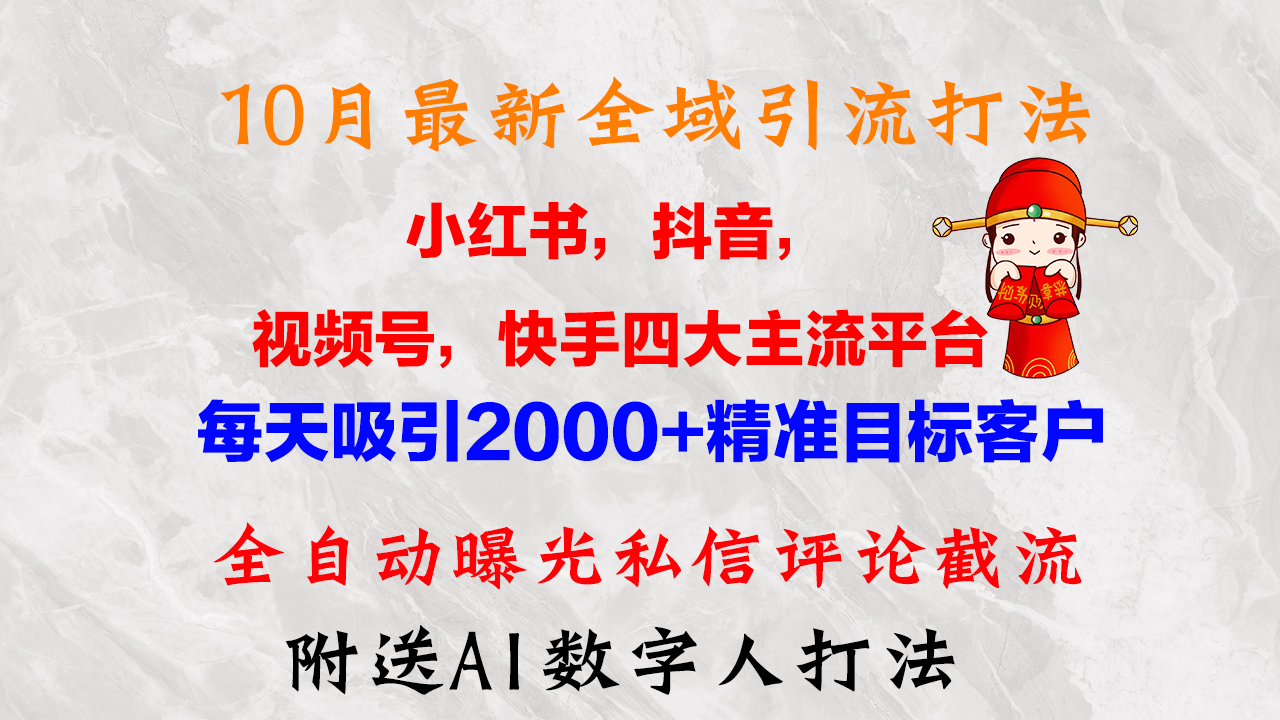 10月最新小红书，抖音，视频号，快手四大平台全域引流，，每天吸引2000…-搞个副业