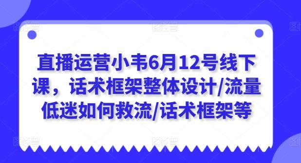 直播运营小韦6月12号线下课，话术框架整体设计/流量低迷如何救流/话术框架等-搞个副业