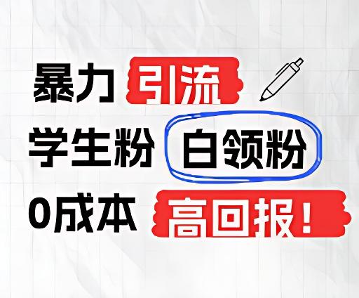 暴力引流学生粉白领粉，吊打以往垃圾玩法，0成本，高回报-搞个副业