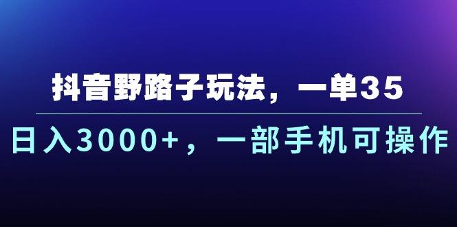 抖音野路子玩法，一单35.日入3000+，一部手机可操作-搞个副业