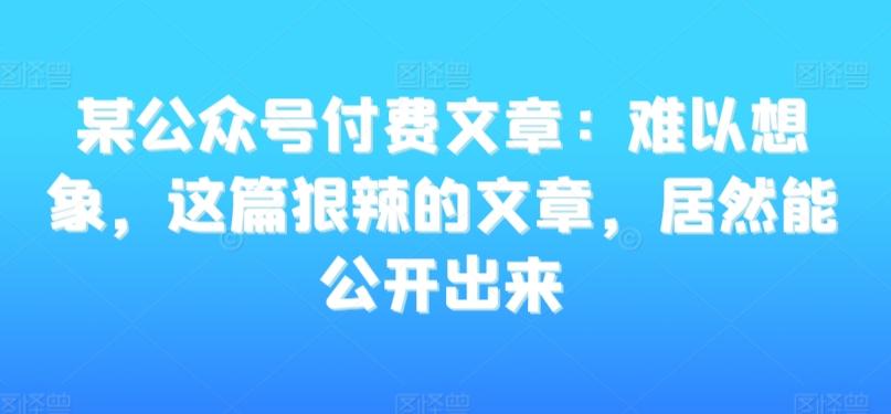 某公众号付费文章：难以想象，这篇狠辣的文章，居然能公开出来-搞个副业