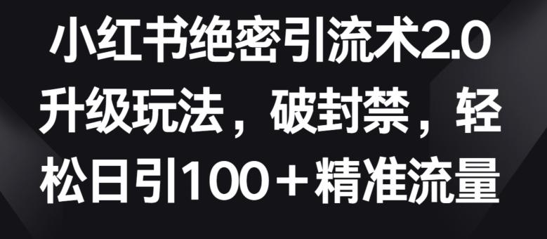 小红书绝密引流术2.0升级玩法，破封禁，轻松日引100+精准流量【揭秘】-搞个副业