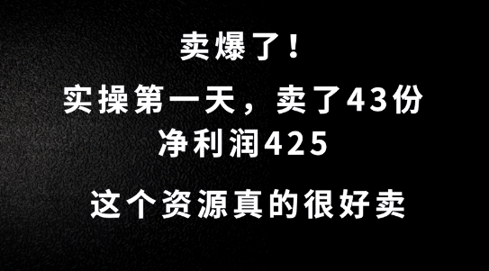这个资源，需求很大，实操第一天卖了43份，净利润425【揭秘】-搞个副业