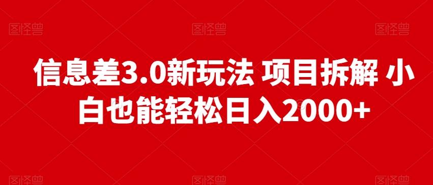 信息差3.0新玩法项目拆解小白也能轻松日入2000+-搞个副业