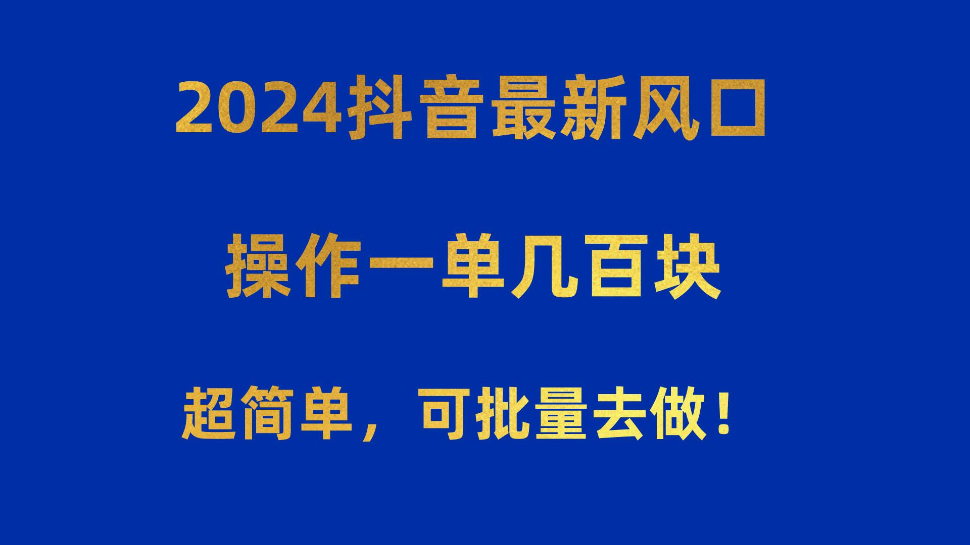 2024抖音最新风口！操作一单几百块！超简单，可批量去做！！！-搞个副业