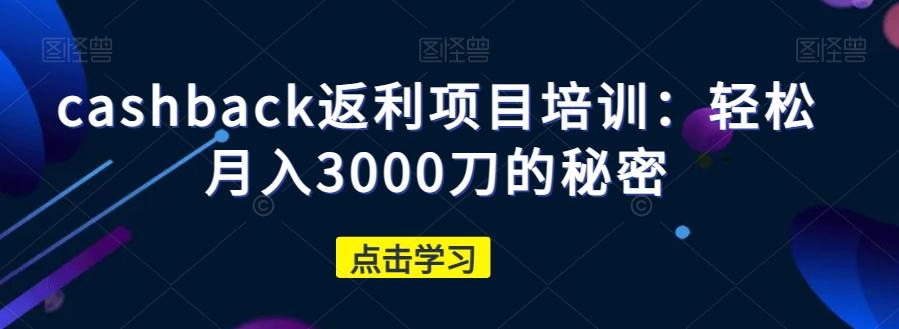 cashback返利项目培训：轻松月入3000刀的秘密-搞个副业
