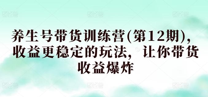 养生号带货训练营(第12期)，收益更稳定的玩法，让你带货收益爆炸-搞个副业