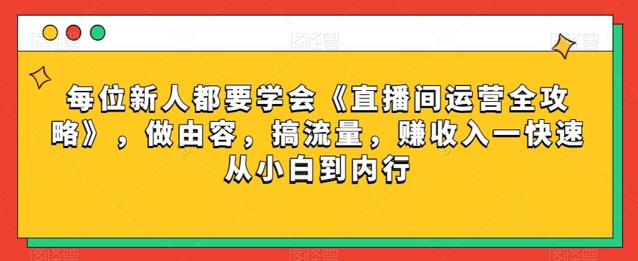 每位新人都要学会《直播间运营全攻略》，做由容，搞流量，赚收入一快速从小白到内行-搞个副业