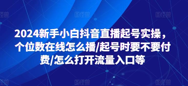 2024新手小白抖音直播起号实操，个位数在线怎么播/起号时要不要付费/怎么打开流量入口等-搞个副业