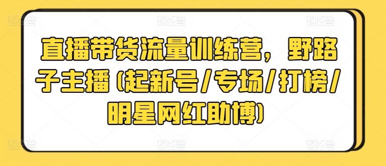 直播带货流量训练营，野路子主播(起新号/专场/打榜/明星网红助博)-搞个副业