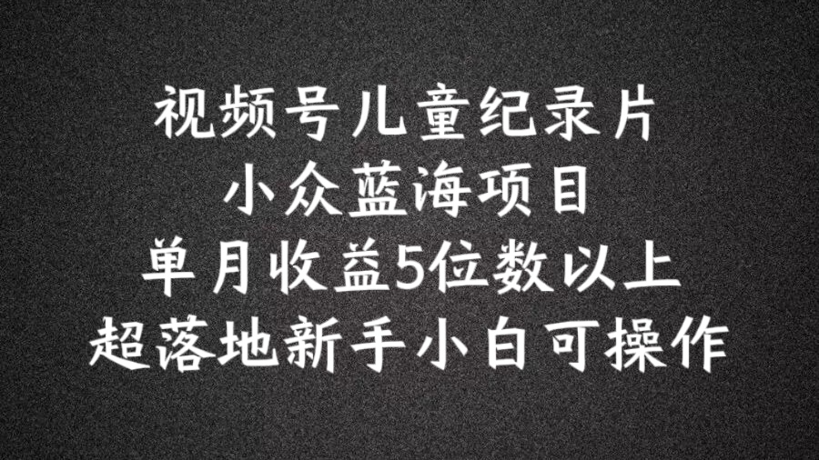 2024蓝海项目视频号儿童纪录片科普，单月收益5位数以上，新手小白可操作【揭秘】-搞个副业
